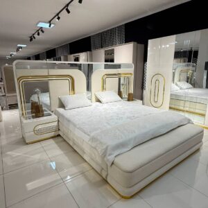 Turkish Premium Bed Set – Classic Bed Set with Upholstered Headboard & Dressing Table