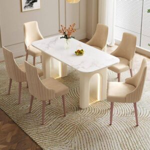 Luxury Marble style Top Dining Set with Velvet Chairs