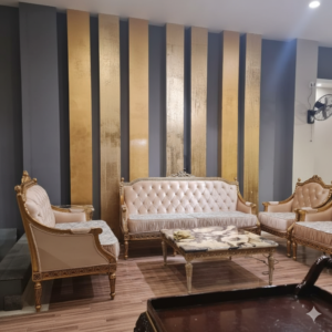 Modern Turkish Velvet Sofa Set with Gold Accents & Marble Coffee Table