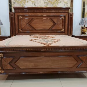 Luxury Turkish Style Solid Wood Master Bed Set – Rich Walnut Finish