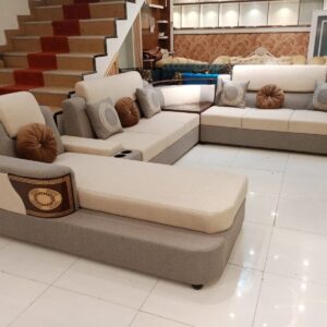 Harmony Modern Sectional – 7-Seater Dual-Tone Sofa with Chaise & Integrated Cup Holders