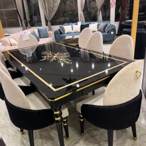 Imperial Noir Luxury Turkish Dining Set – Black & Gold Classic Elegance | 6 Seater