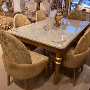 Turkish 6 seater Royal Gold Dining Table with Upholstered Chairs