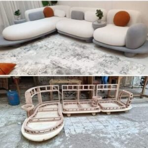 Modern Turkish Curved Sectional Sofa Set – Organic Pebble Design in Premium Bouclé