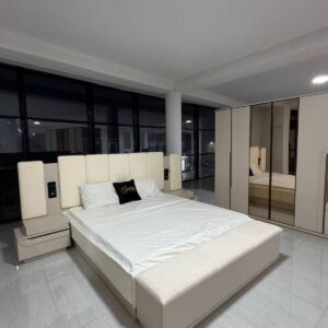 Zenith Modern Turkish Bed – Sleek Off-White King Suite with Integrated Power & Charging Port