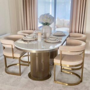 Modern Elegance: Gold Pedestal Dining Table Set