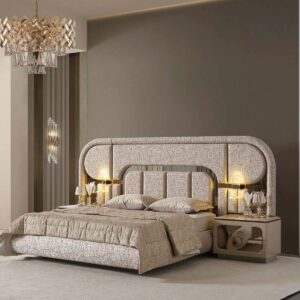 Grand Turkish Arched Master Bed – Elegant Fabric Upholstery & Built-in Ambient Lights