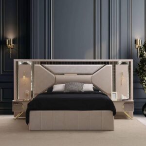 Grand Arched Turkish Bed – Premium Upholstered King Set with Built-in Ambient Lights